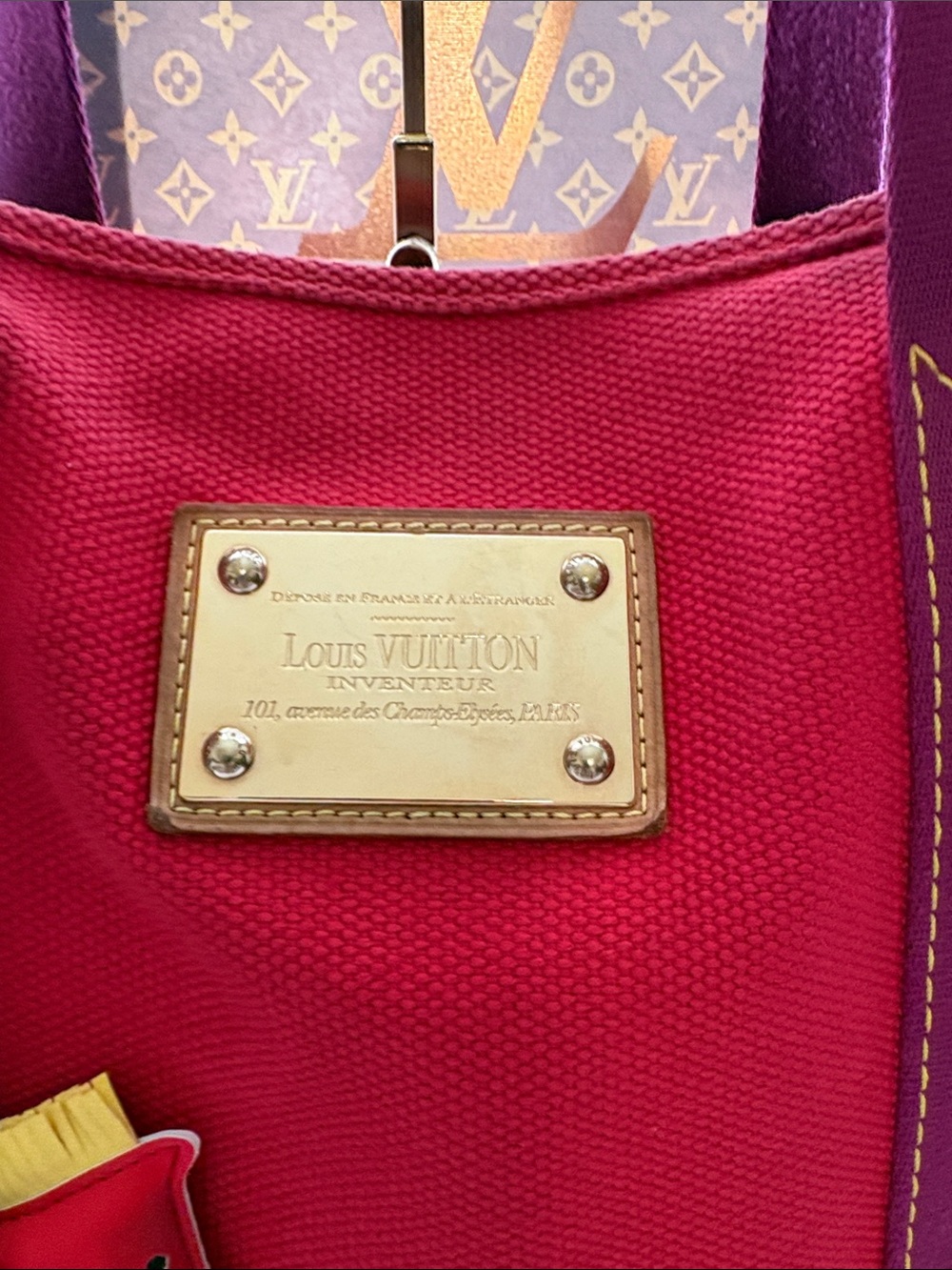 Louis Vuitton Antigua Cabas tote bag red canvas W/COA/ Horse Charm included -GUC - Picture 5 of 17